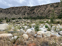 Large boulders blanket the broad floodplain of the San Luis Rey River.